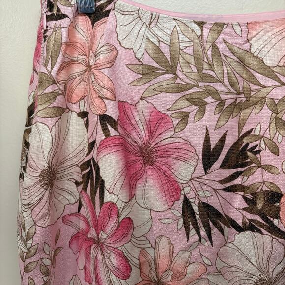 Ann Taylor Loft Silk Blend Midi Skirt 8P Pink Floral Ruffle Feminine Flirty - Picture 3 of 8